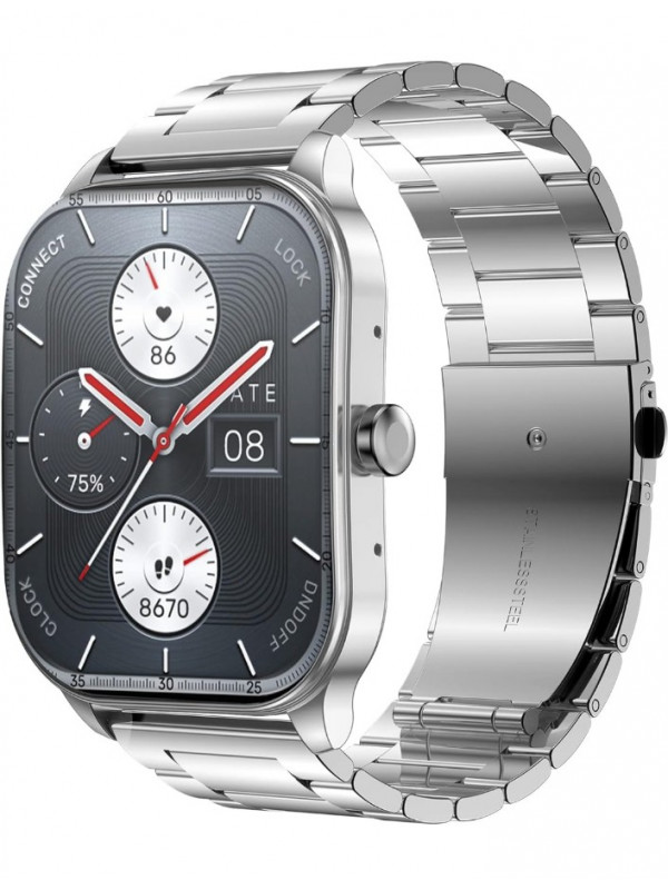 Amazfit Pop 3S Smart Watch with 1.96" AMOLED Display, BT Calling, SpO2, 12-Day Battery Life, 304 Stainless Steel, AI Voice Assistance, 100 Sports Modes, 24H HR Monitor, Music Control (Metallic Sliver)